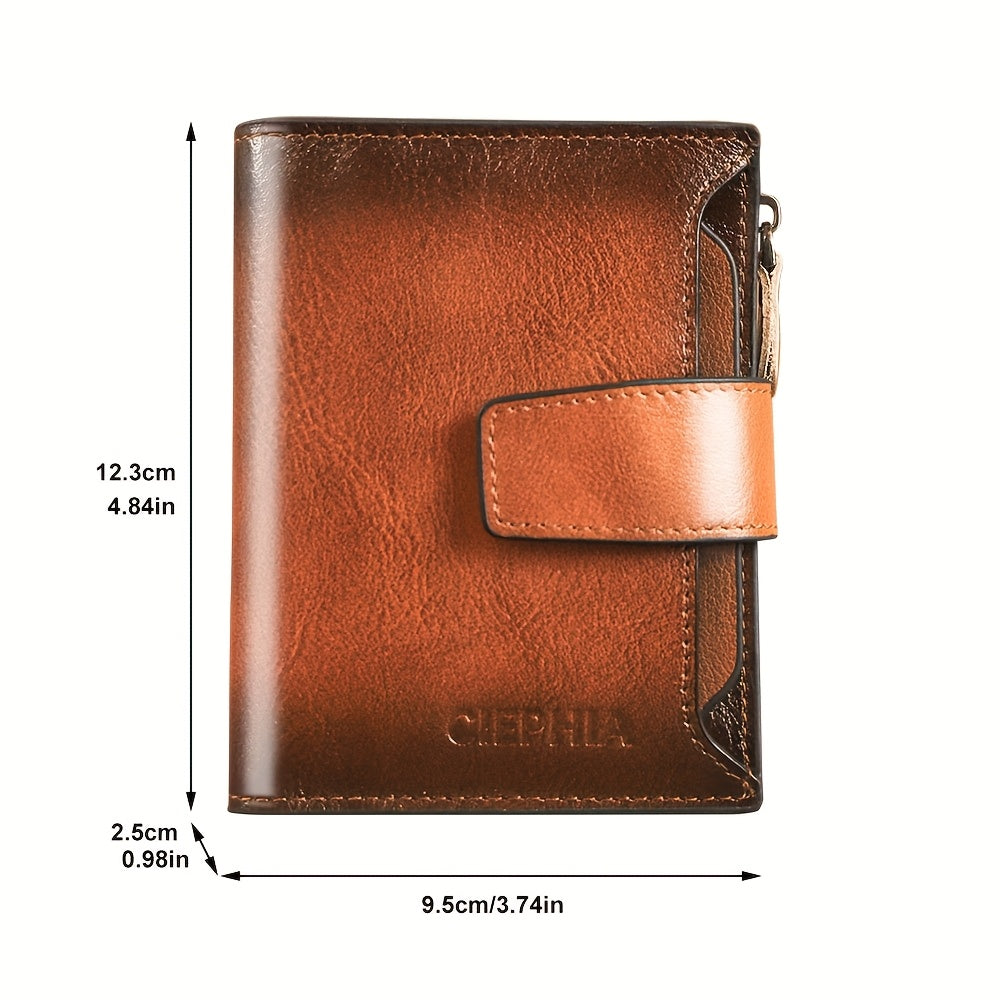 Men's Vertical Cowhide Leather Wallet with Removable Windows