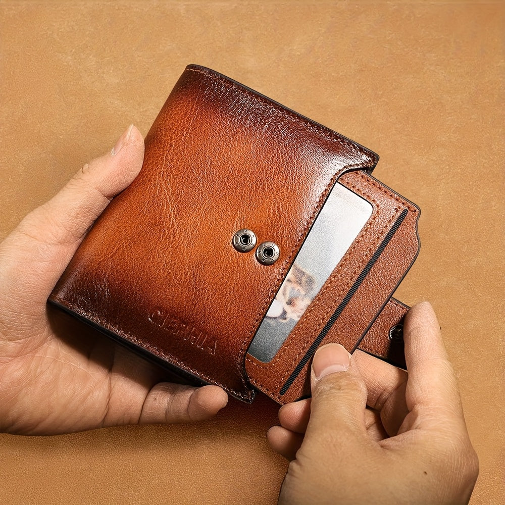 Men's Vertical Cowhide Leather Wallet with Removable Windows