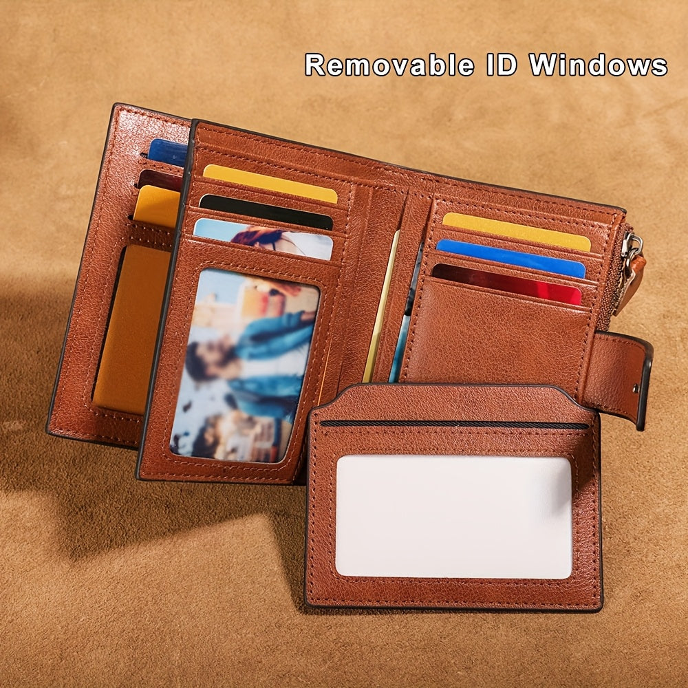 Men's Vertical Cowhide Leather Wallet with Removable Windows
