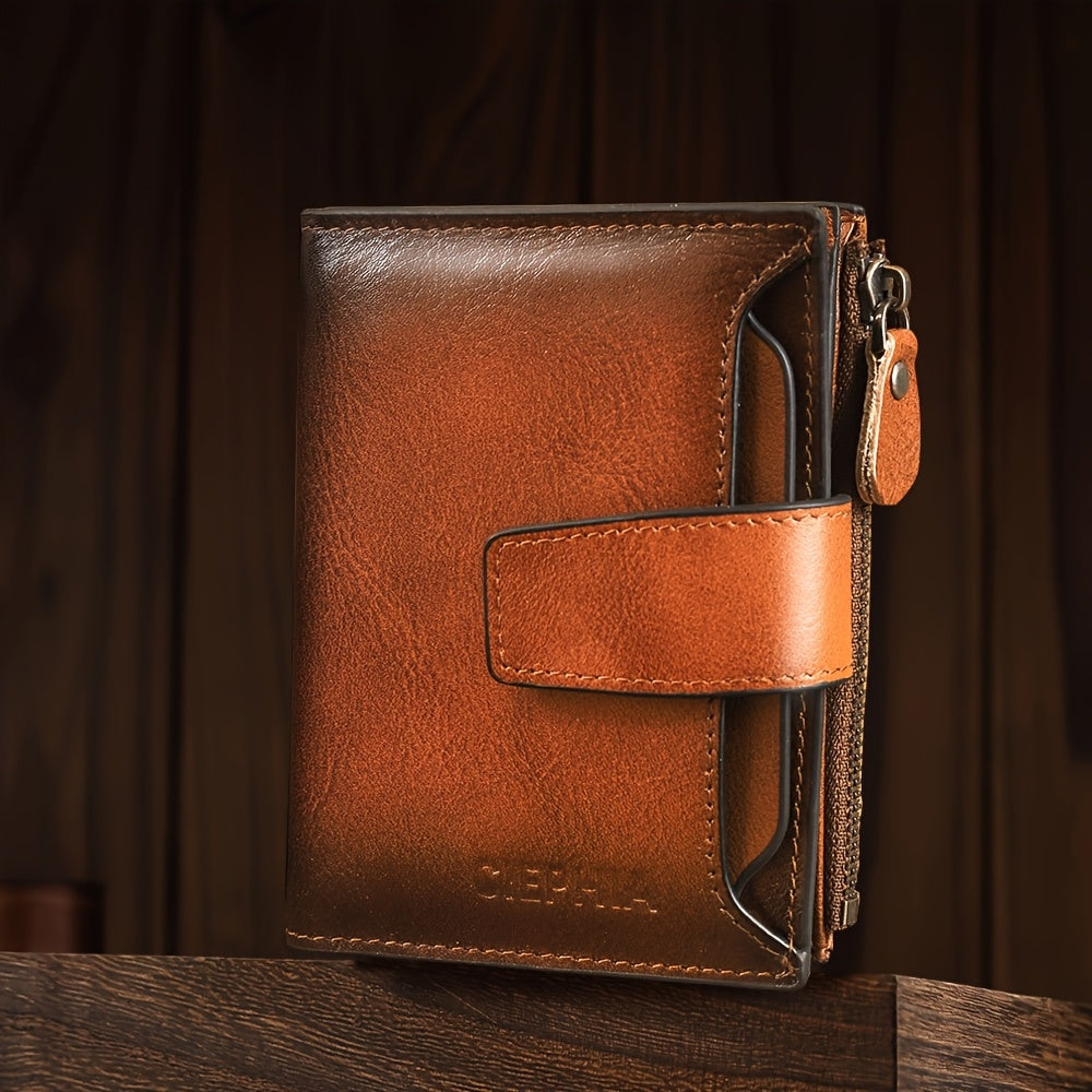 Men's Vertical Cowhide Leather Wallet with Removable Windows