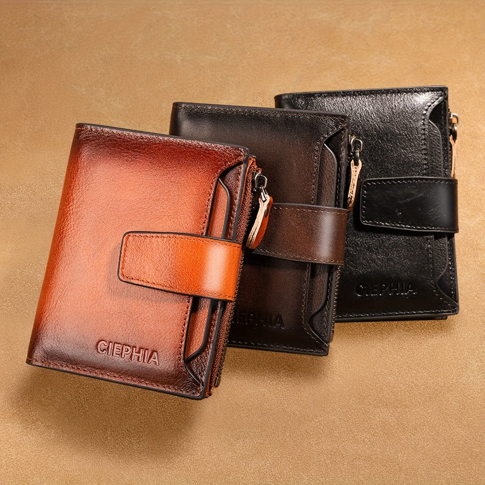 Men's Vertical Cowhide Leather Wallet with Removable Windows