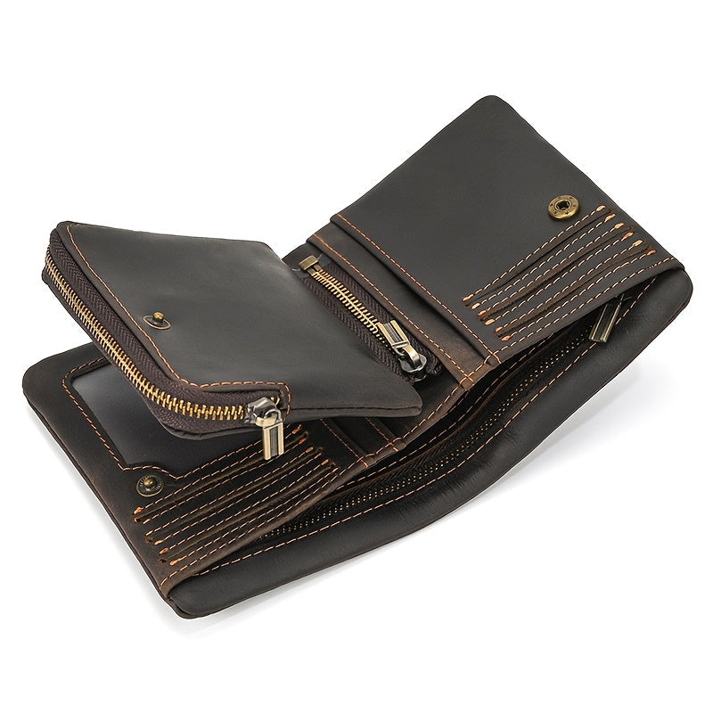 Men's Vertical Crazy Horse Wallet with Detachable Coin Purse Image