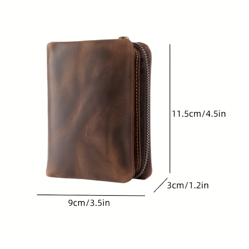 Men's Vertical Crazy Horse Wallet with Detachable Coin Purse