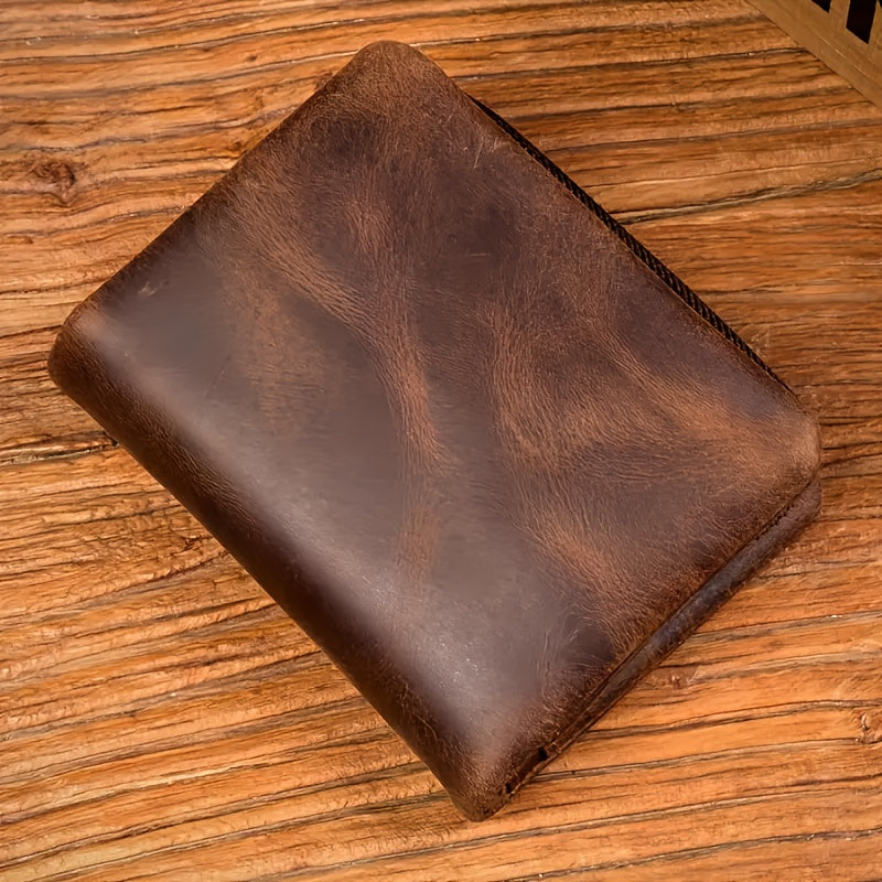 Men's Vertical Crazy Horse Wallet with Detachable Coin Purse Image