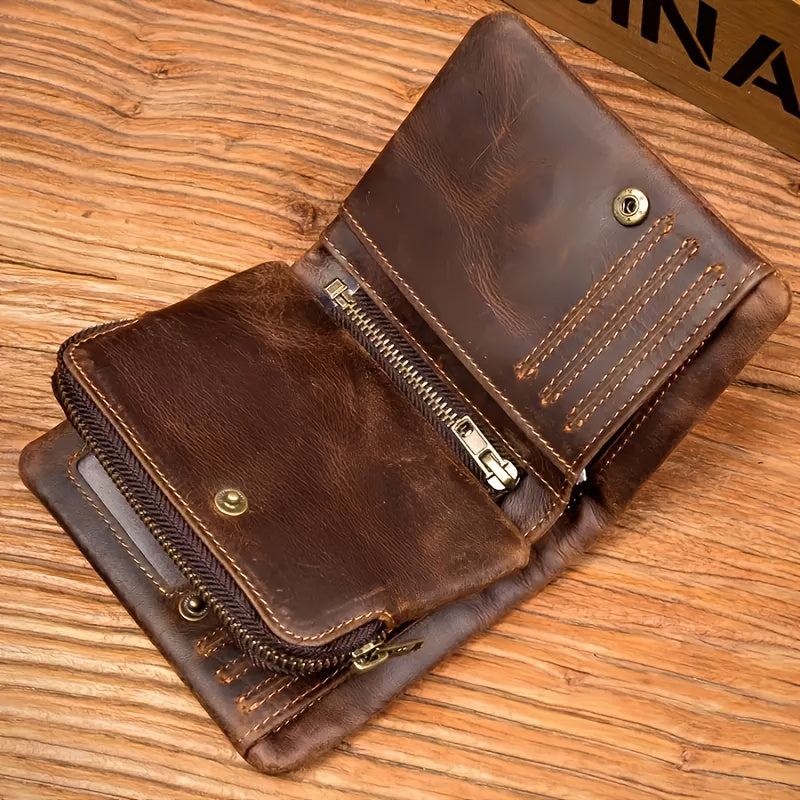 Men's Vertical Crazy Horse Wallet with Detachable Coin Purse