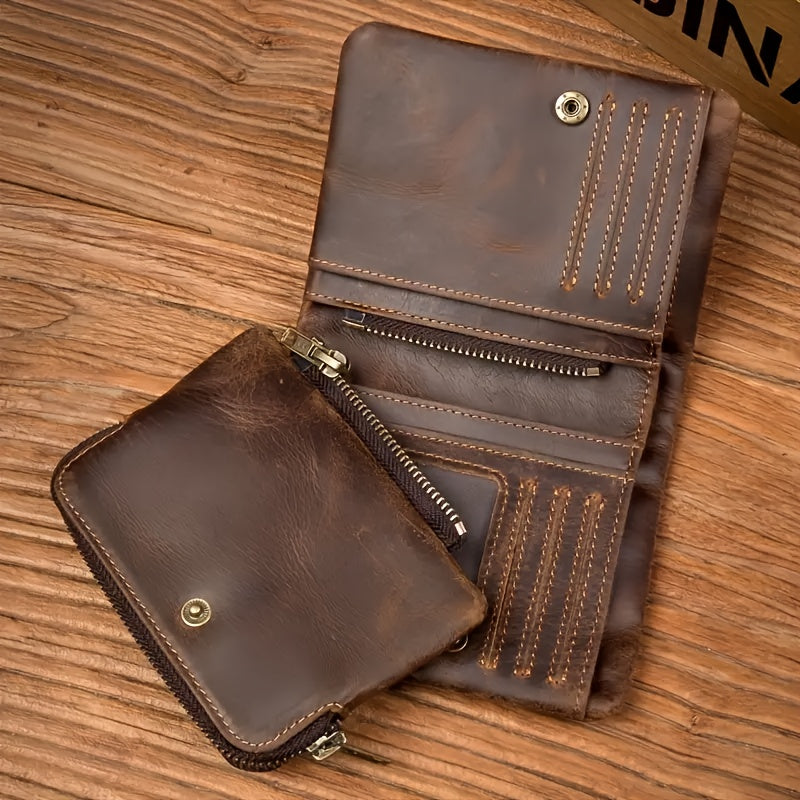 Men's Vertical Crazy Horse Wallet with Detachable Coin Purse