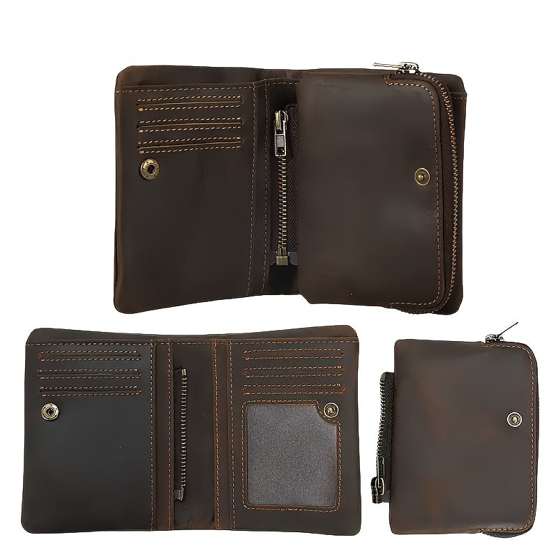 Men's Vertical Crazy Horse Wallet with Detachable Coin Purse