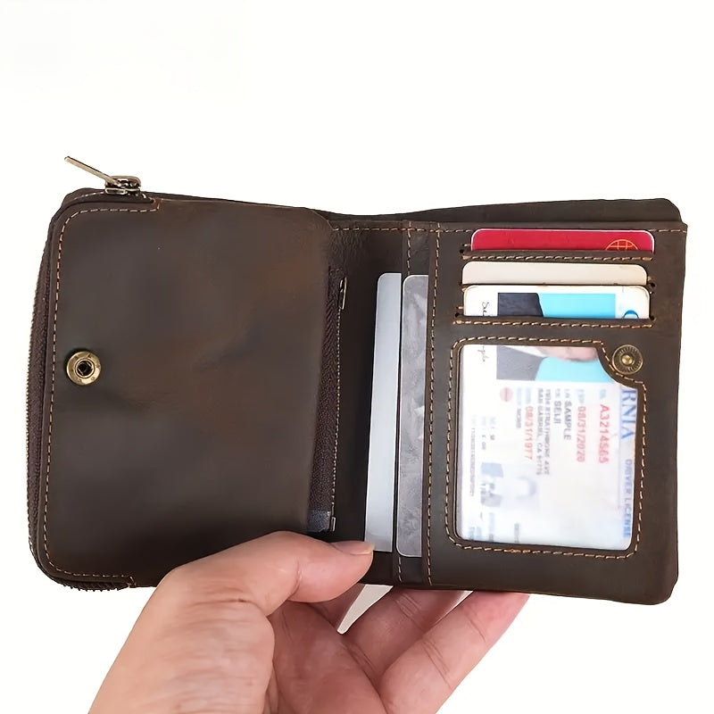 Men's Vertical Crazy Horse Wallet with Detachable Coin Purse