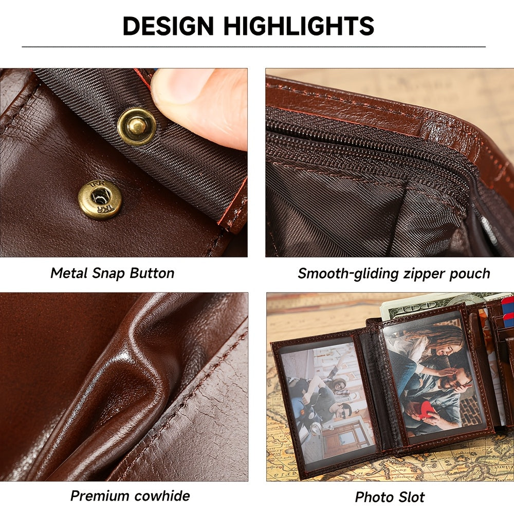 Men's Vertical Leather Wallet, 11 Cards and 3 Photos
