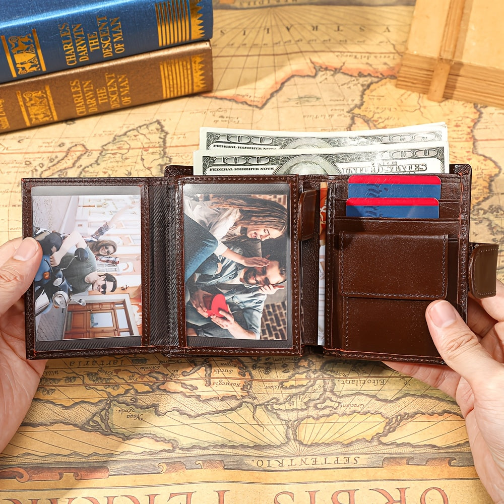 Men's Vertical Leather Wallet, 11 Cards and 3 Photos