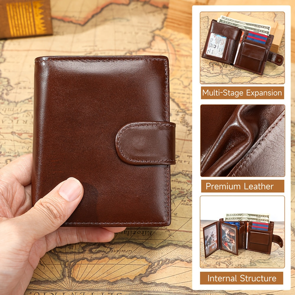Men's Vertical Leather Wallet, 11 Cards and 3 Photos