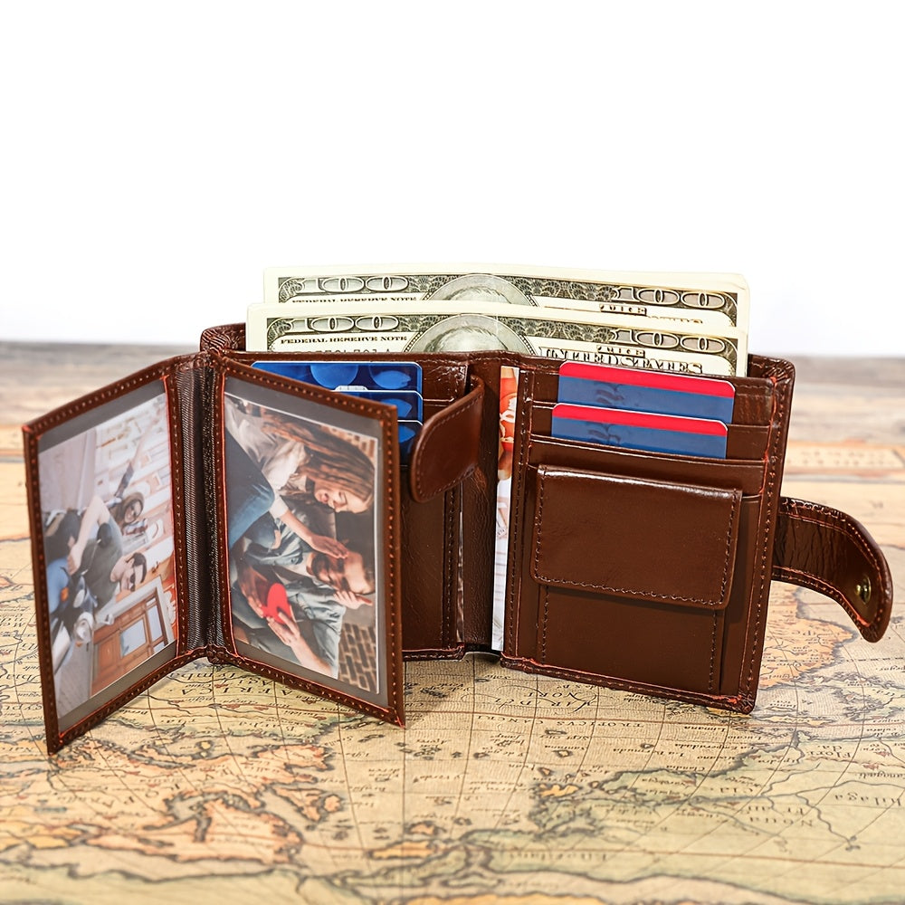 Men's Vertical Leather Wallet, 11 Cards and 3 Photos