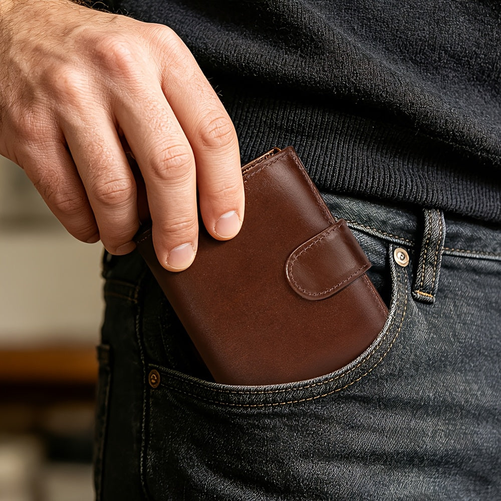Men's Vertical Leather Wallet, 11 Cards and 3 Photos