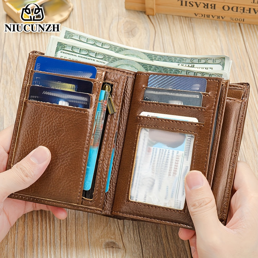 Men's Vertical Wallet with Double Photo Window, Leather