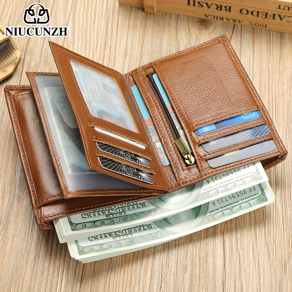 Men's Vertical Wallet with Double Photo Window, Leather
