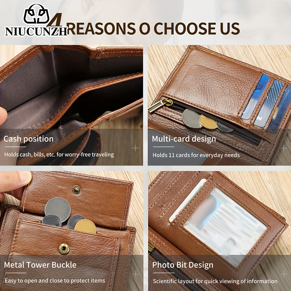 Men's Vertical Wallet with Double Photo Window, Leather
