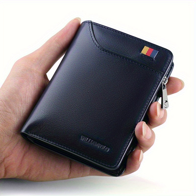 Men's Vertical Leather Wallet with Exterior Card Pocket