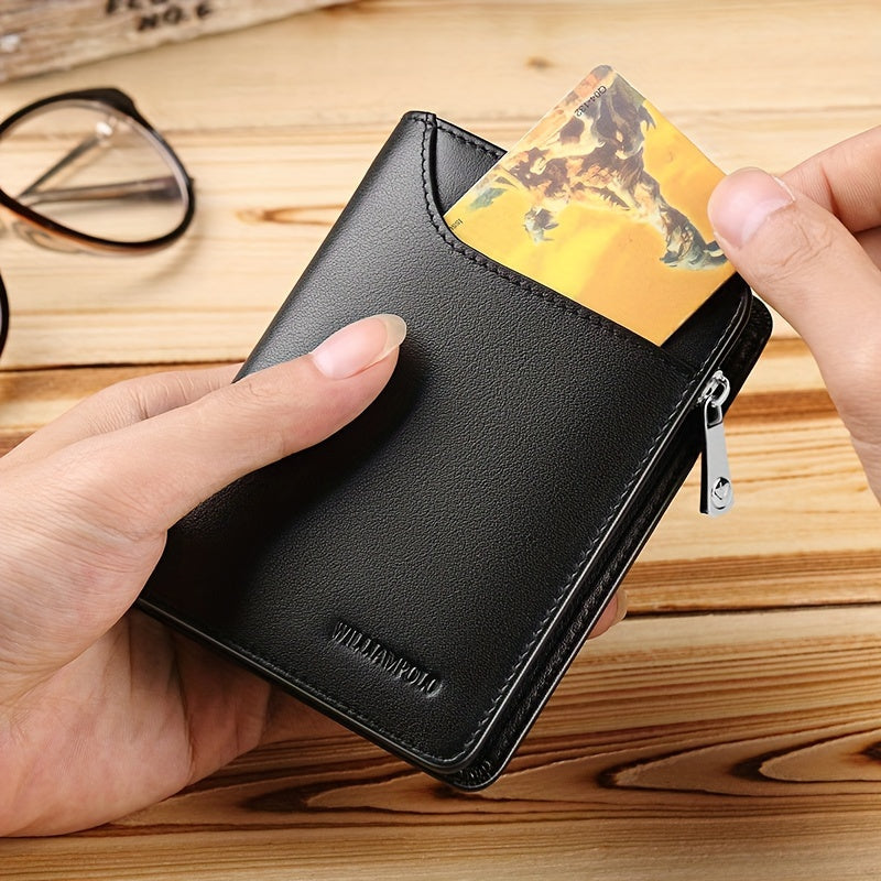 Men's Vertical Leather Wallet with Exterior Card Pocket