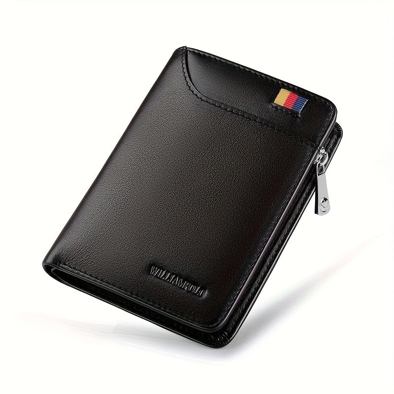 Men's Vertical Leather Wallet with Exterior Card Pocket
