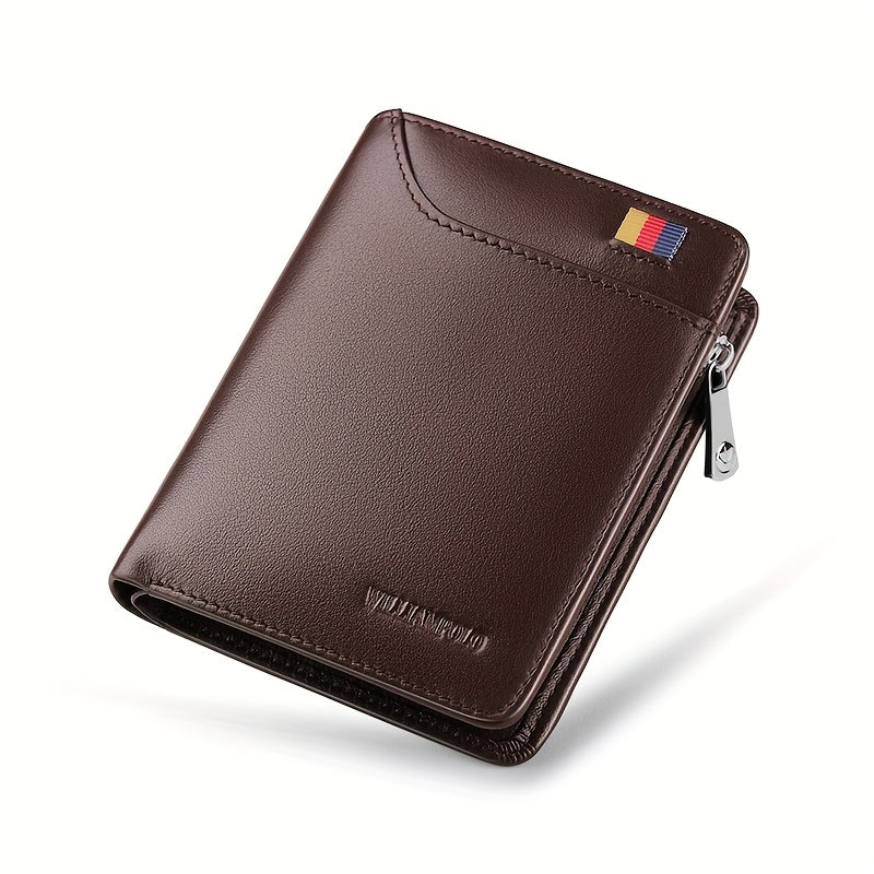 Men's Vertical Leather Wallet with Exterior Card Pocket