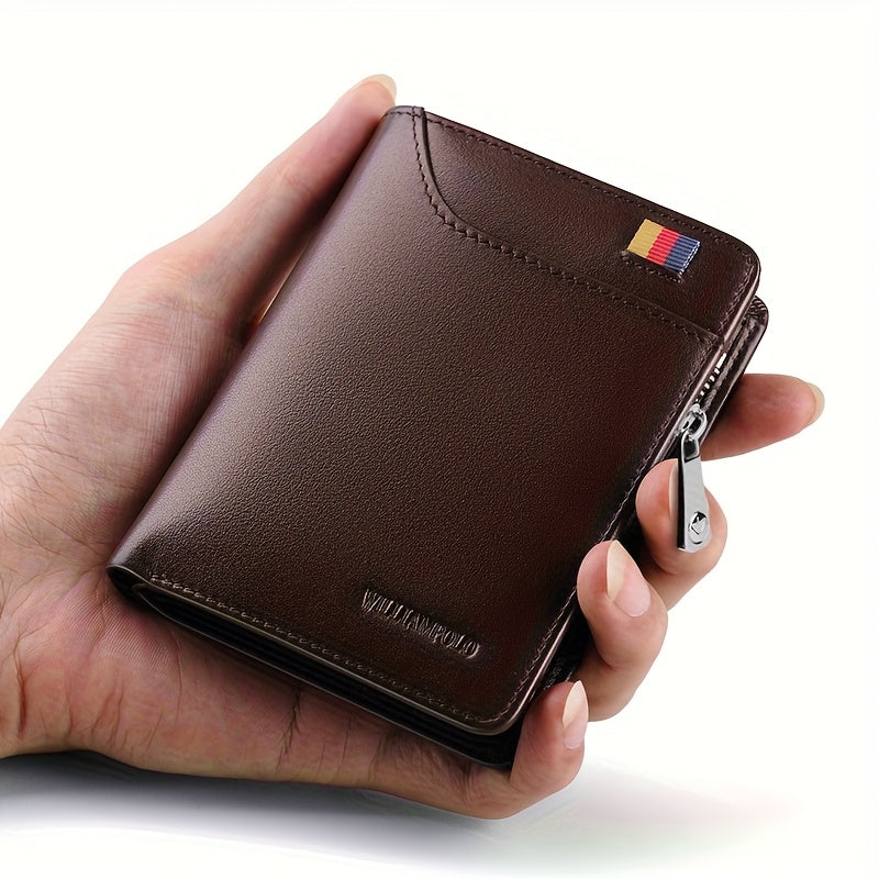 Men's Vertical Leather Wallet with Exterior Card Pocket