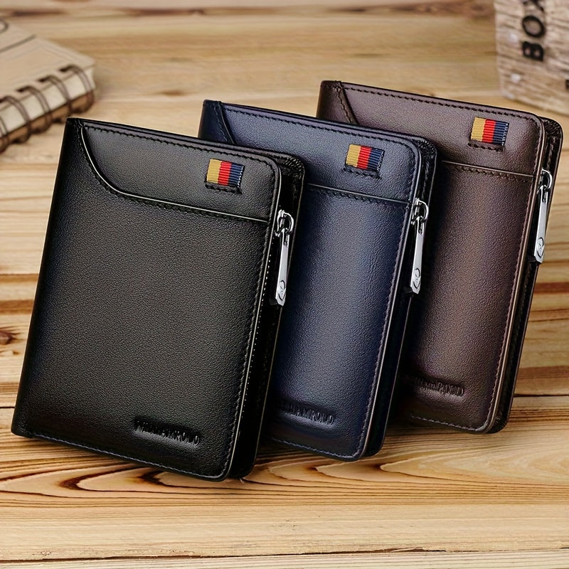 Men's Vertical Leather Wallet with Exterior Card Pocket