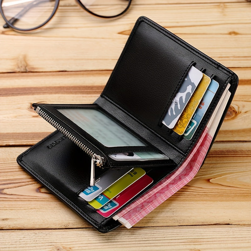 Men's Vertical Leather Wallet with Exterior Card Pocket