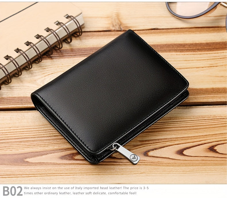 Men's Vertical Leather Wallet with Exterior Card Pocket