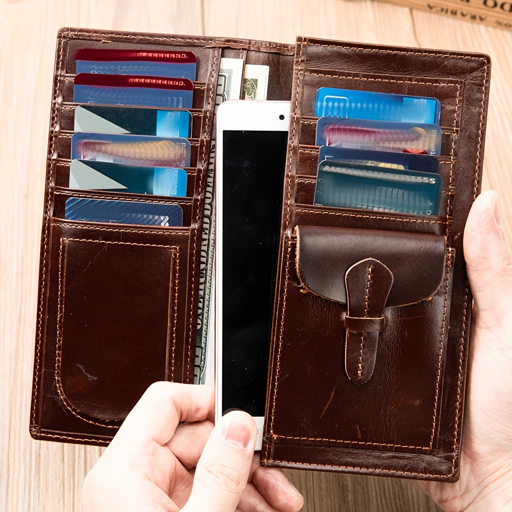 Men's Vertical Genuine Leather Wallet, Nine Cards