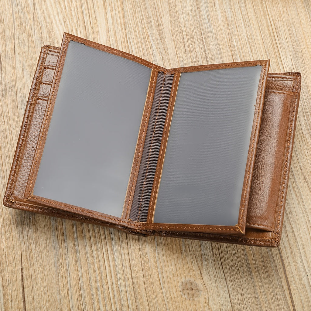 Men's Vertical Trifold Wallet with Double Photo Window
