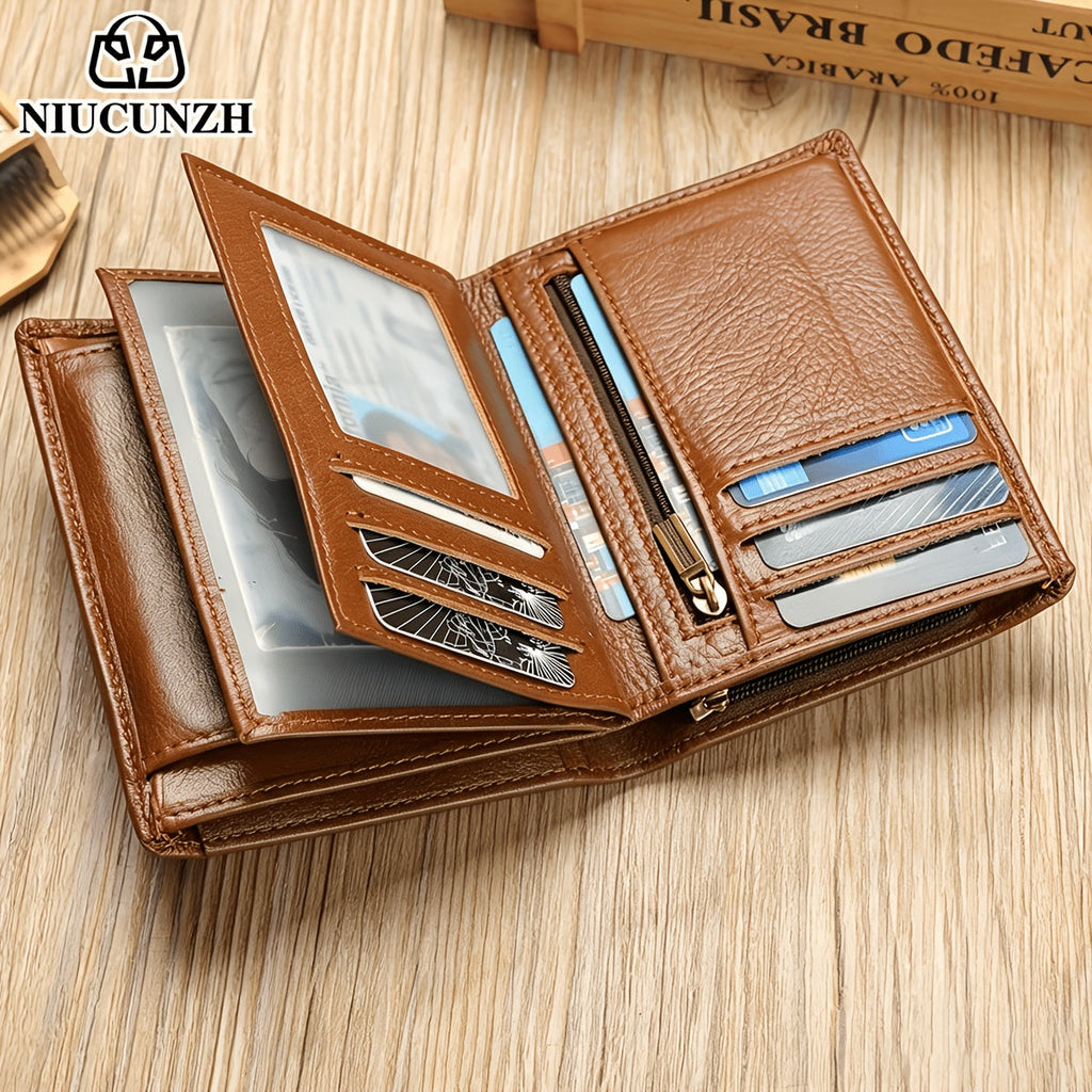 Men's Vertical Trifold Wallet with Double Photo Window
