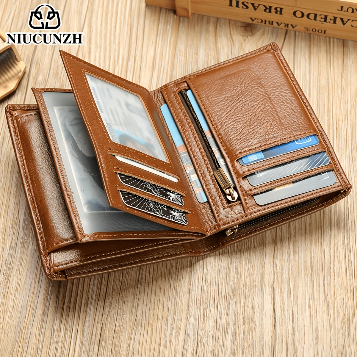 Men's Vertical Trifold Wallet with Double Photo Window