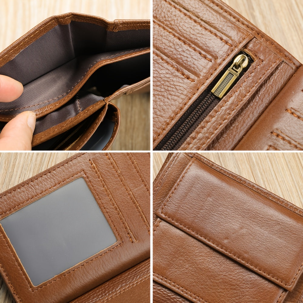 Men's Vertical Trifold Wallet with Double Photo Window