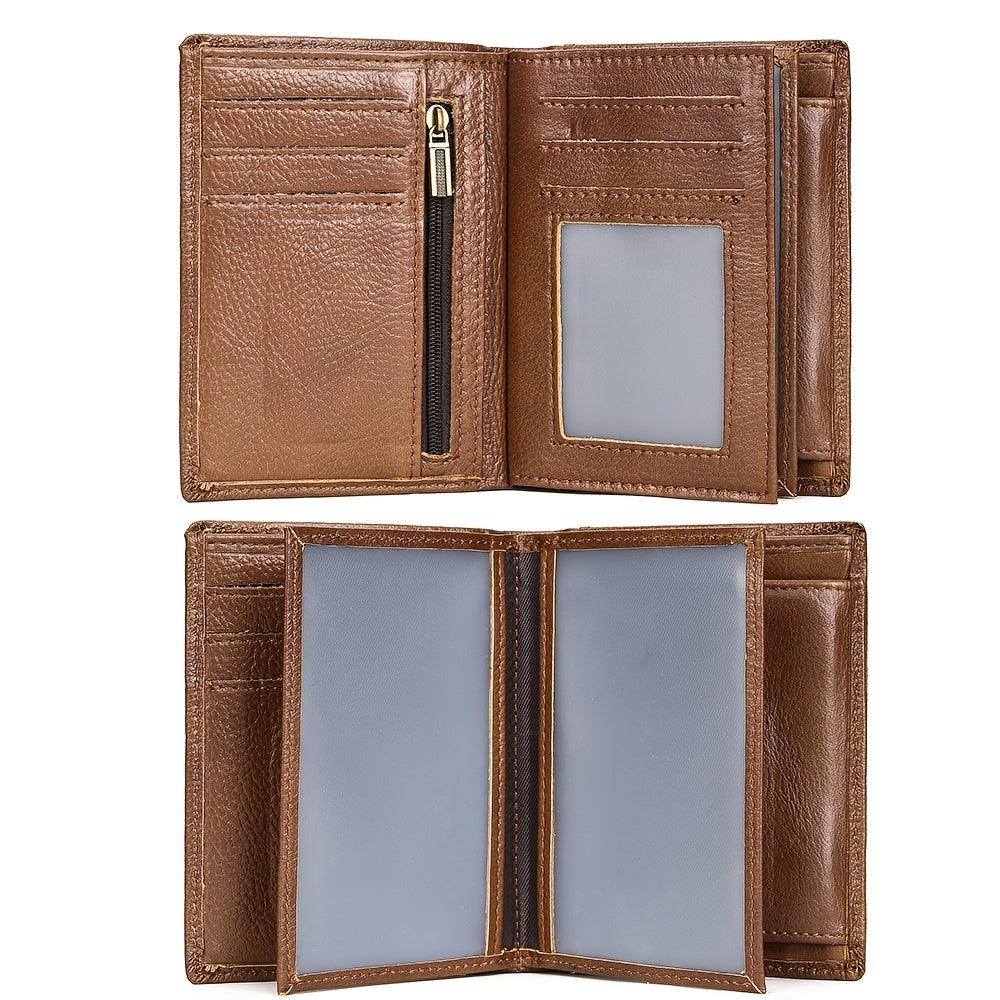 Men's Vertical Trifold Wallet with Double Photo Window