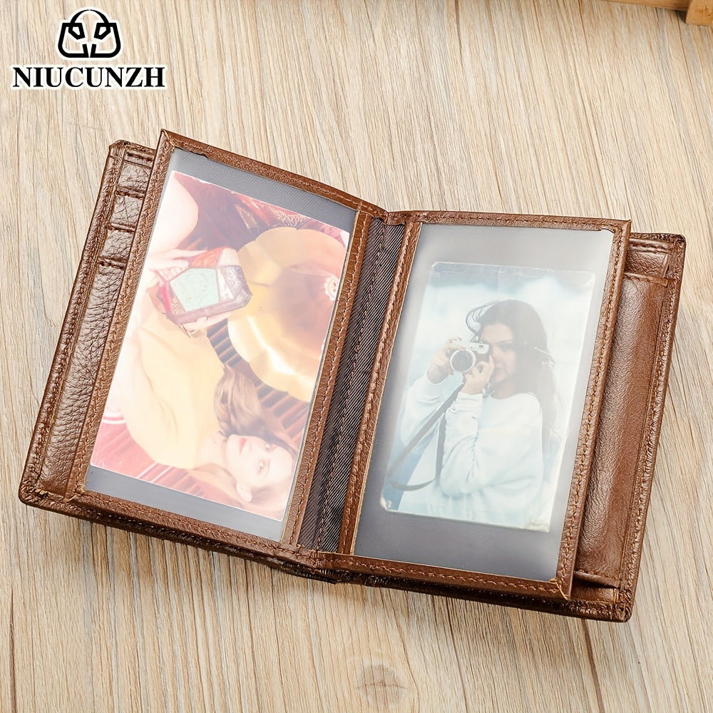 Men's Vertical Trifold Wallet with Double Photo Window