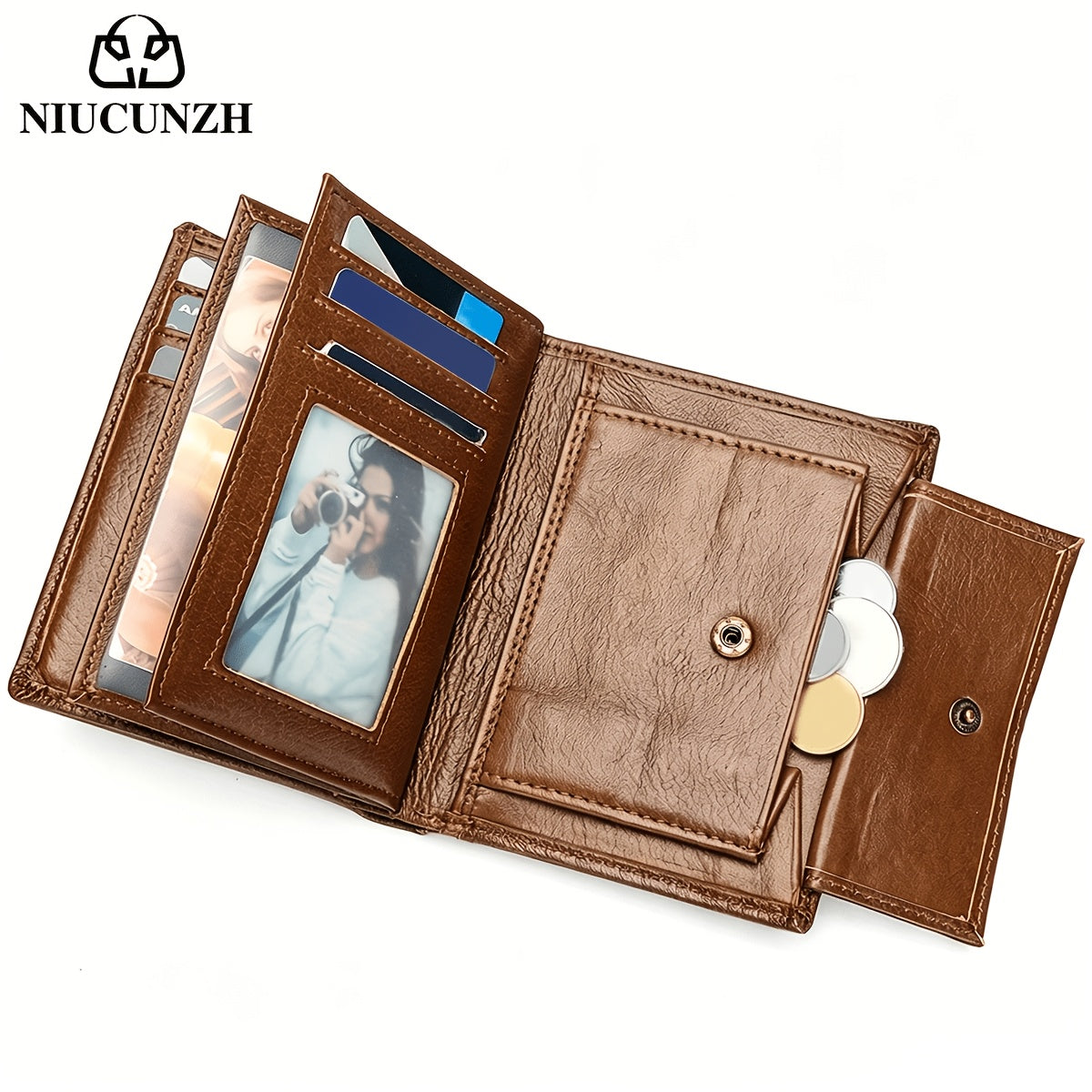 Men's Vertical Trifold Wallet with Double Photo Window