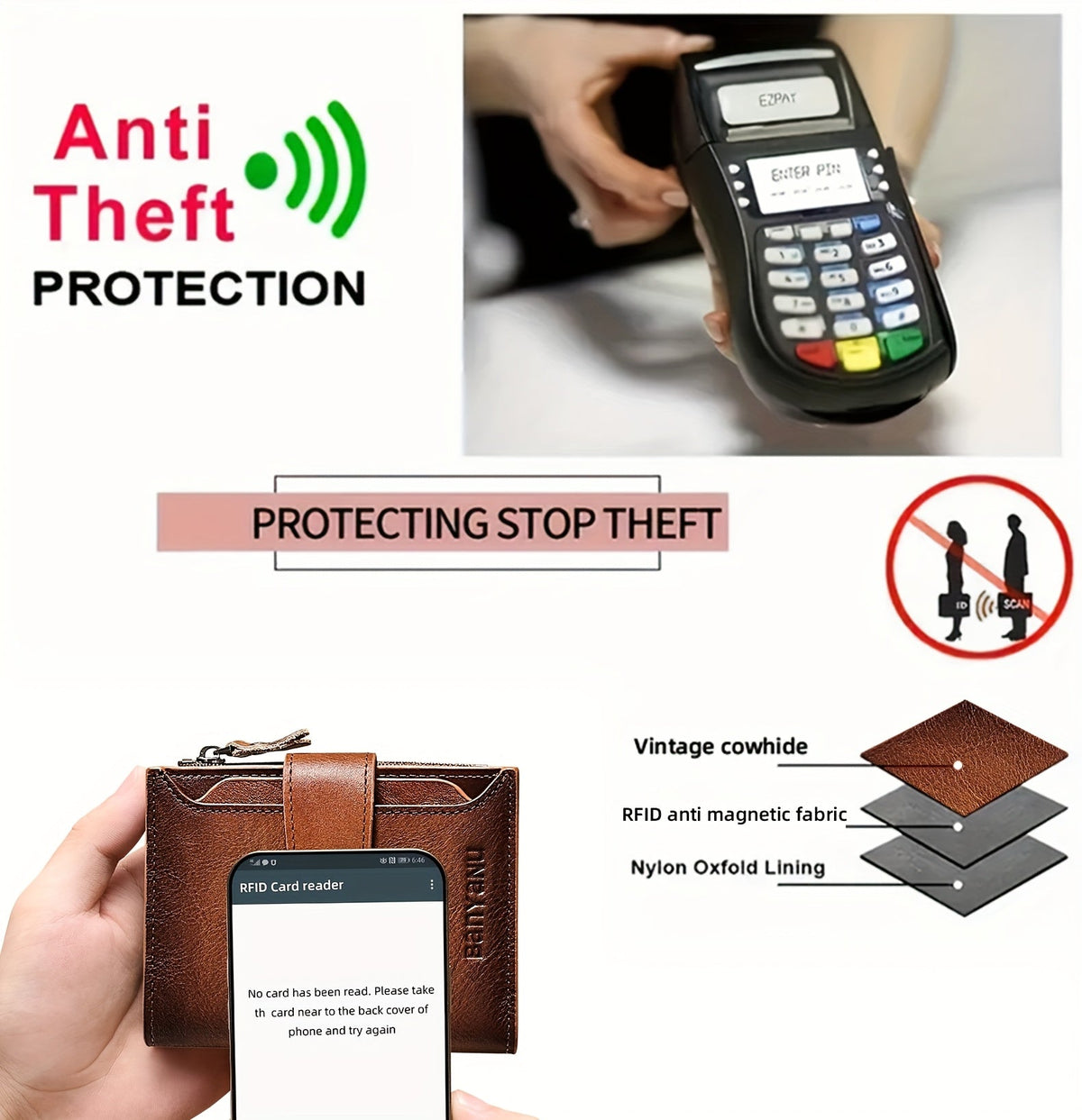 Men's Vertical Anti-RFID Wallet with Oxford Nylon Lining