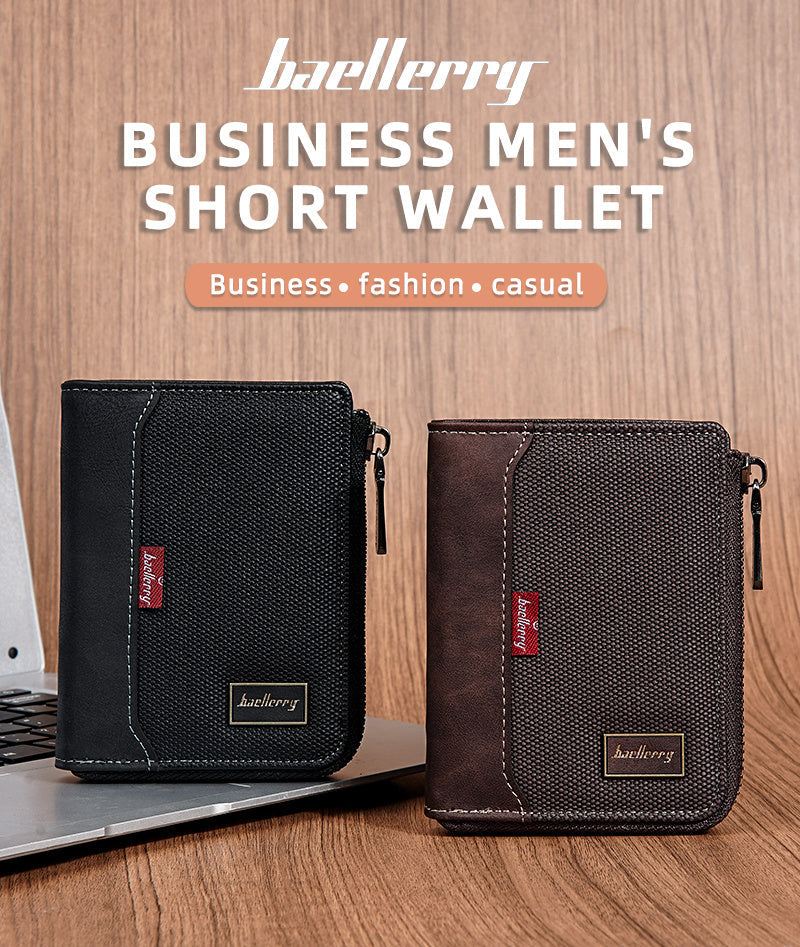 Men's Vertical Zippered Anti-RFID Wallet with Coin Pocket