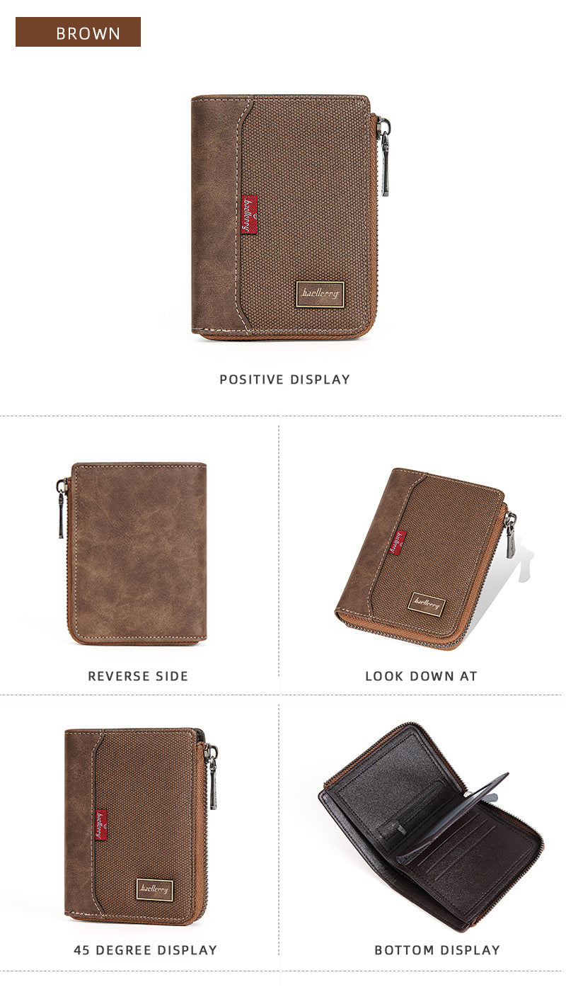 Men's Vertical Zippered Anti-RFID Wallet with Coin Pocket