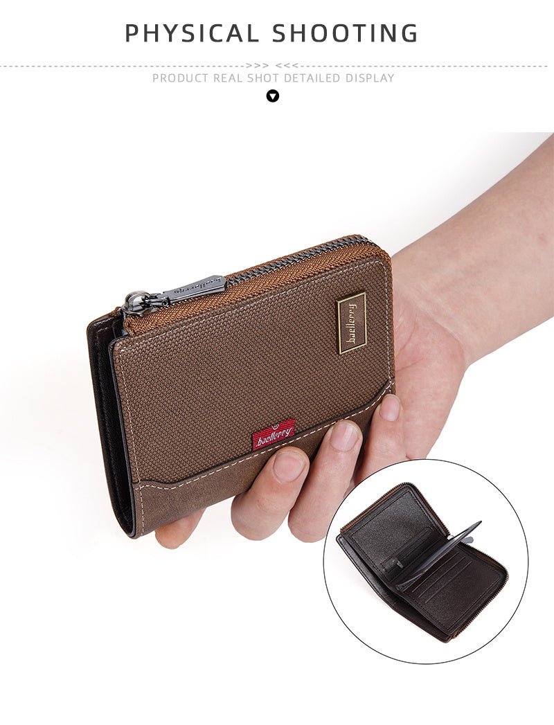 Men's Vertical Zippered Anti-RFID Wallet with Coin Pocket