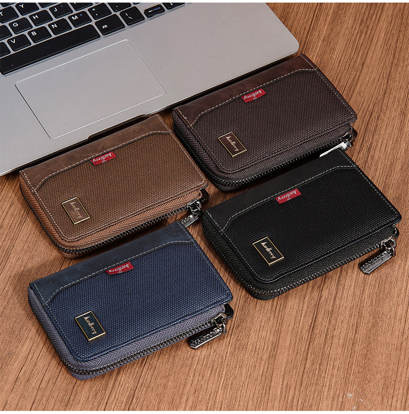 Men's Vertical Zippered Anti-RFID Wallet with Coin Pocket
