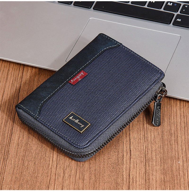 Men's Vertical Zippered Anti-RFID Wallet with Coin Pocket