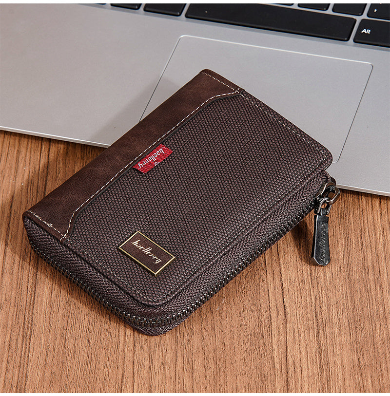 Men's Vertical Zippered Anti-RFID Wallet with Coin Pocket