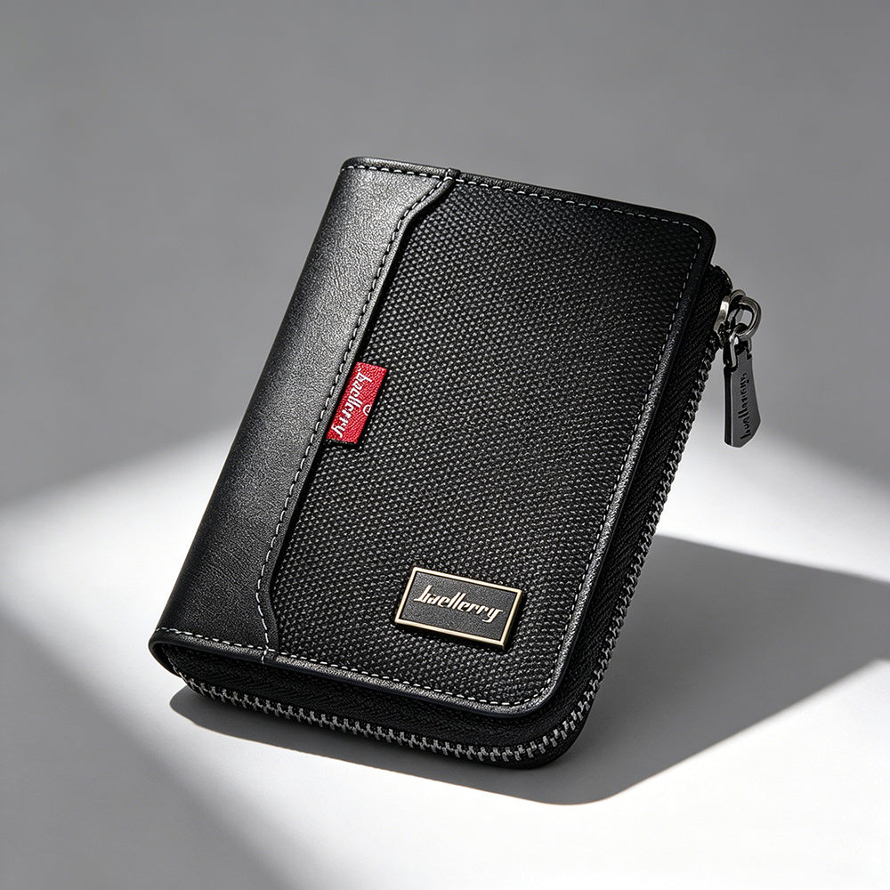 Men's Vertical Zippered Anti-RFID Wallet with Coin Pocket