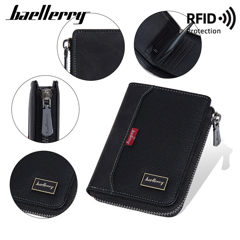 Men's Vertical Zippered Anti-RFID Wallet with Coin Pocket