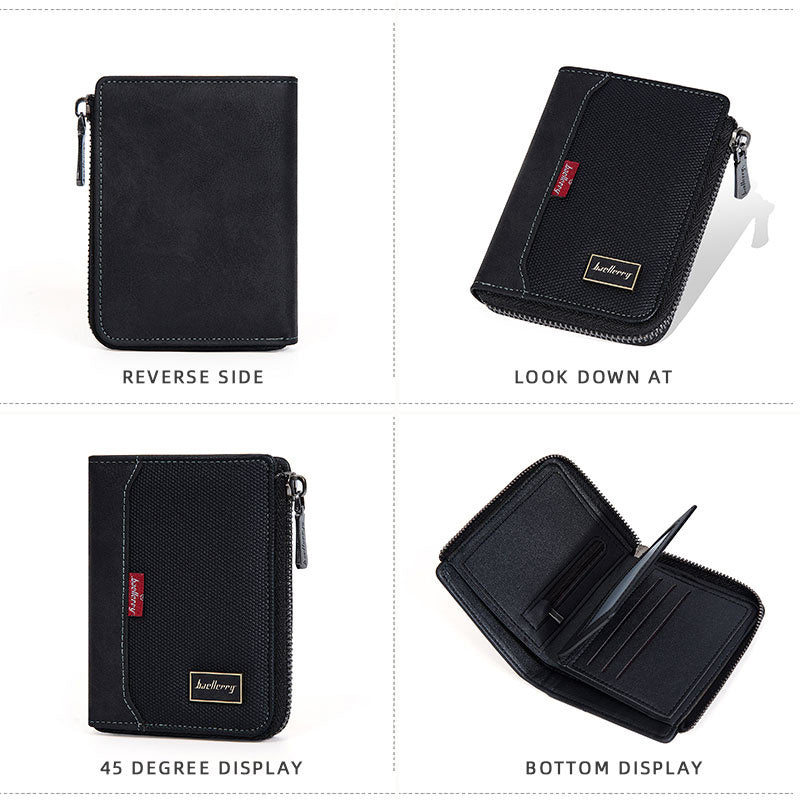Men's Vertical Zippered Anti-RFID Wallet with Coin Pocket
