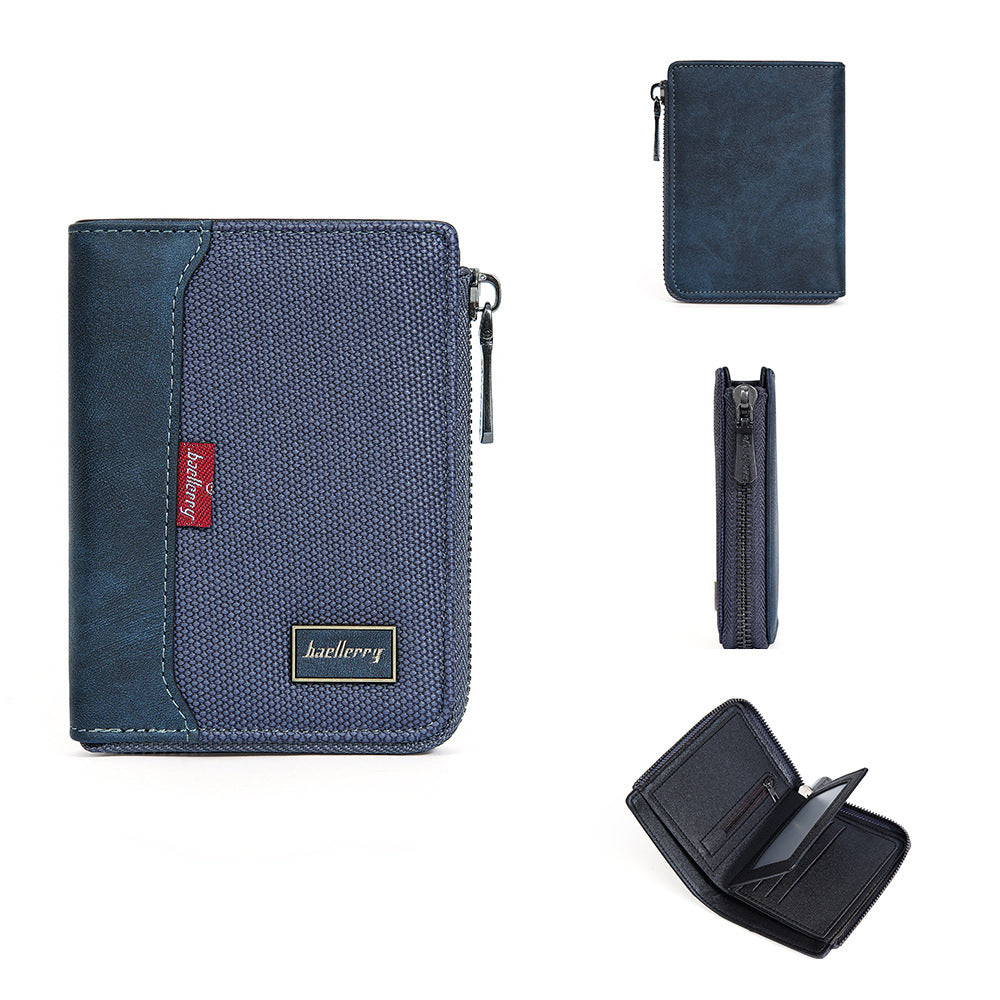 Men's Vertical Zippered Anti-RFID Wallet with Coin Pocket