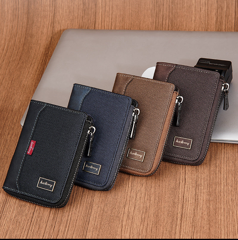 Men's Vertical Zippered Anti-RFID Wallet with Coin Pocket