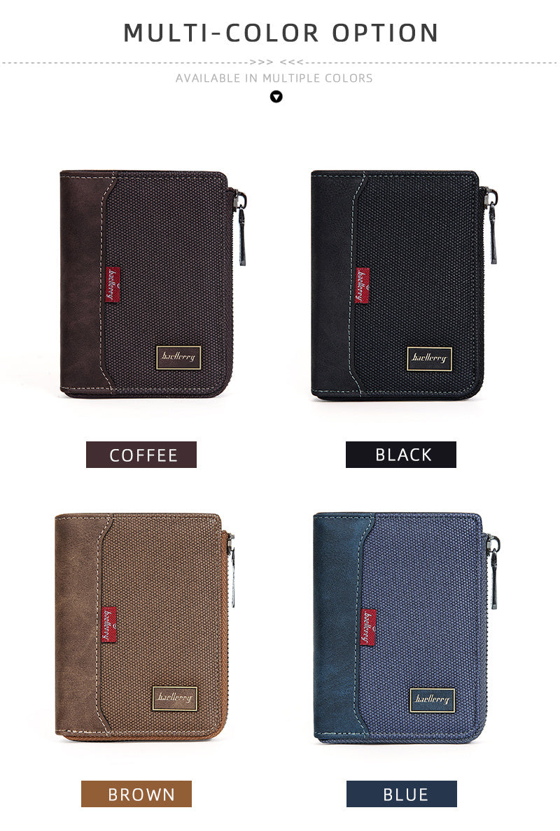 Men's Vertical Zippered Anti-RFID Wallet with Coin Pocket