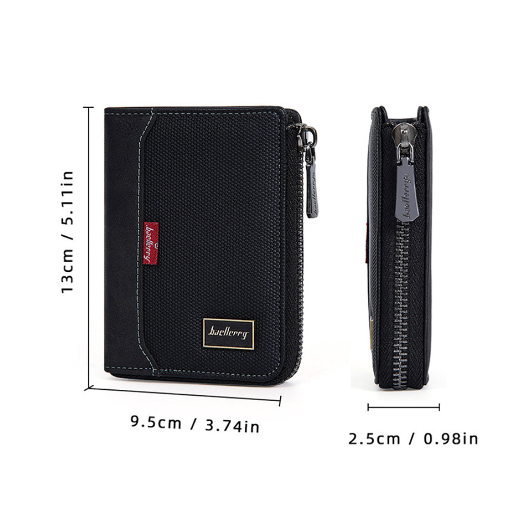 Men's Vertical Zippered Anti-RFID Wallet with Coin Pocket